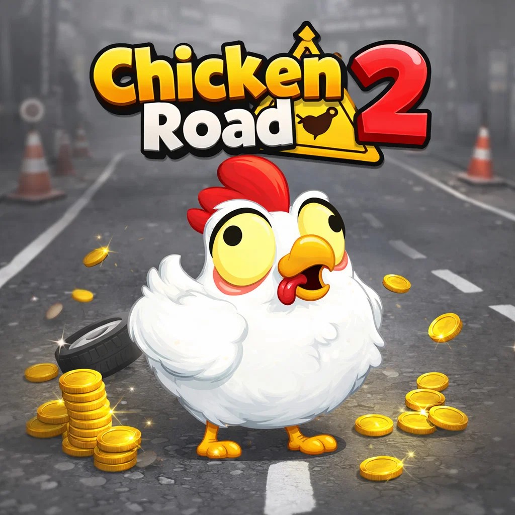 Poulet Chicken Road 2 entouré de pièces